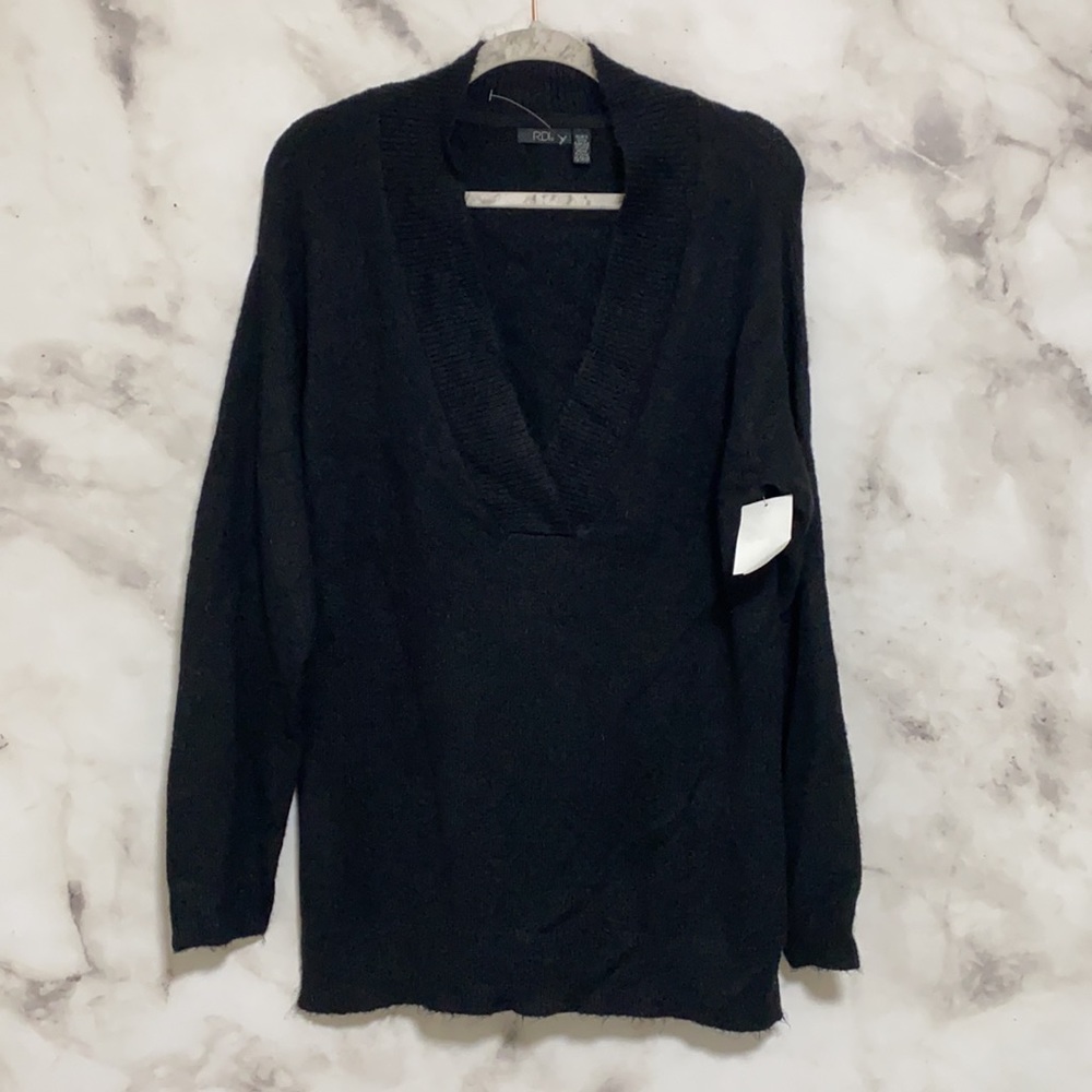 RDI Casual Black Long Deep V-Neck Layering Sweater